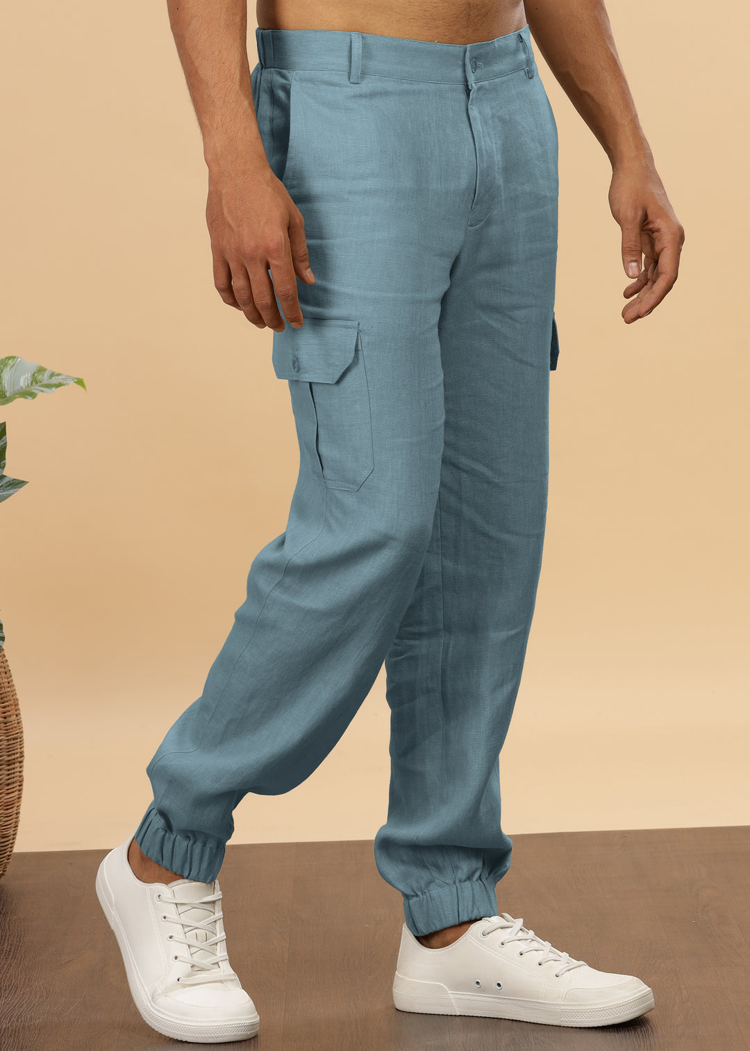 Finn - Linen Joggers - Light Blue Grey