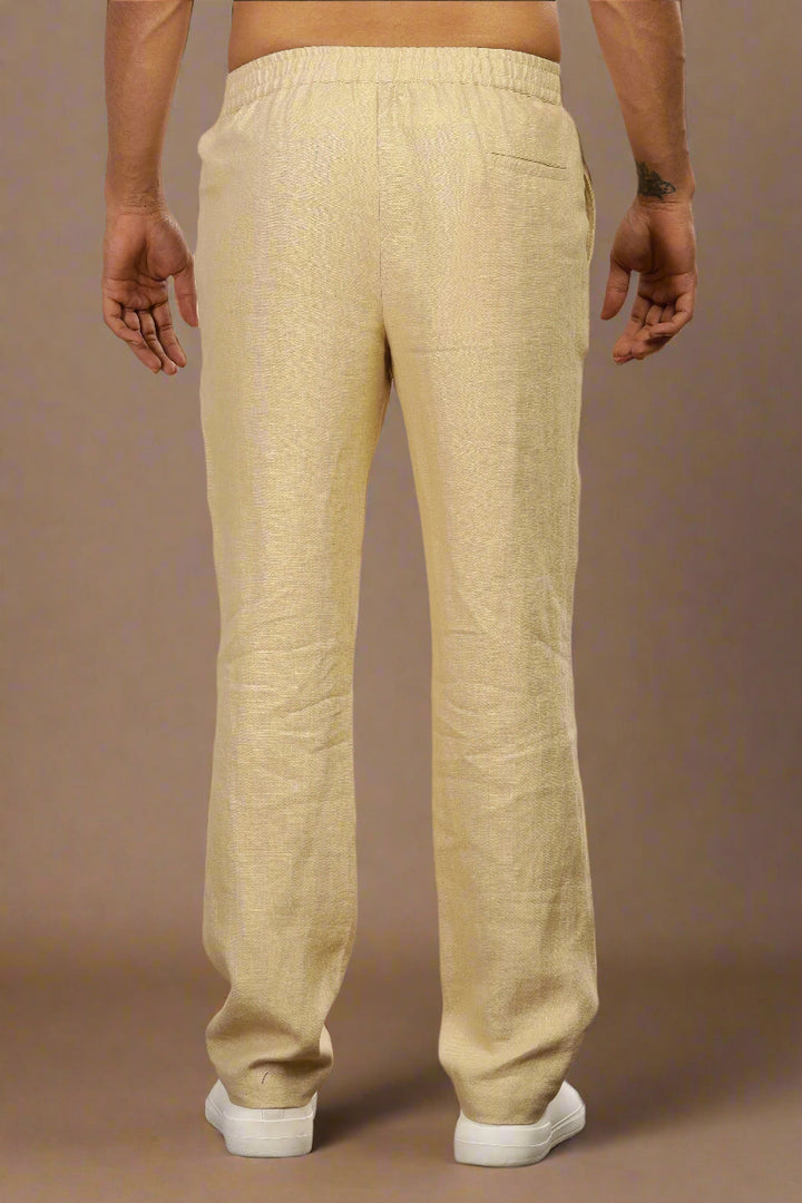 Breeze- Linen Casual Elastic Pants - Cappuccino Beige