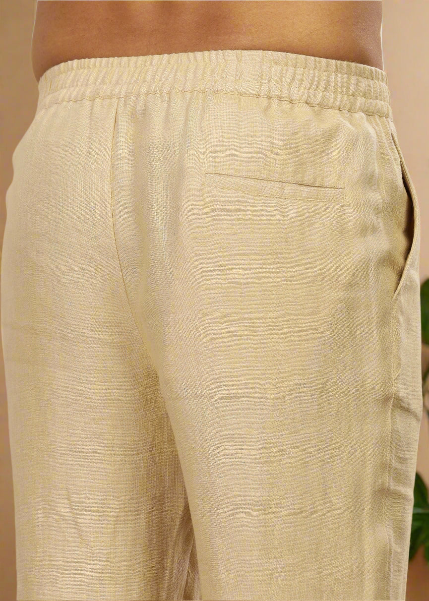 Breeze- Linen Casual Elastic Pants - Cappuccino Beige