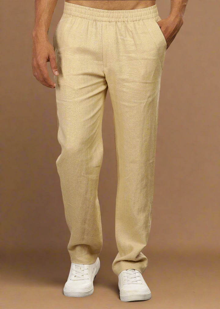 Breeze- Linen Casual Elastic Pants - Cappuccino Beige