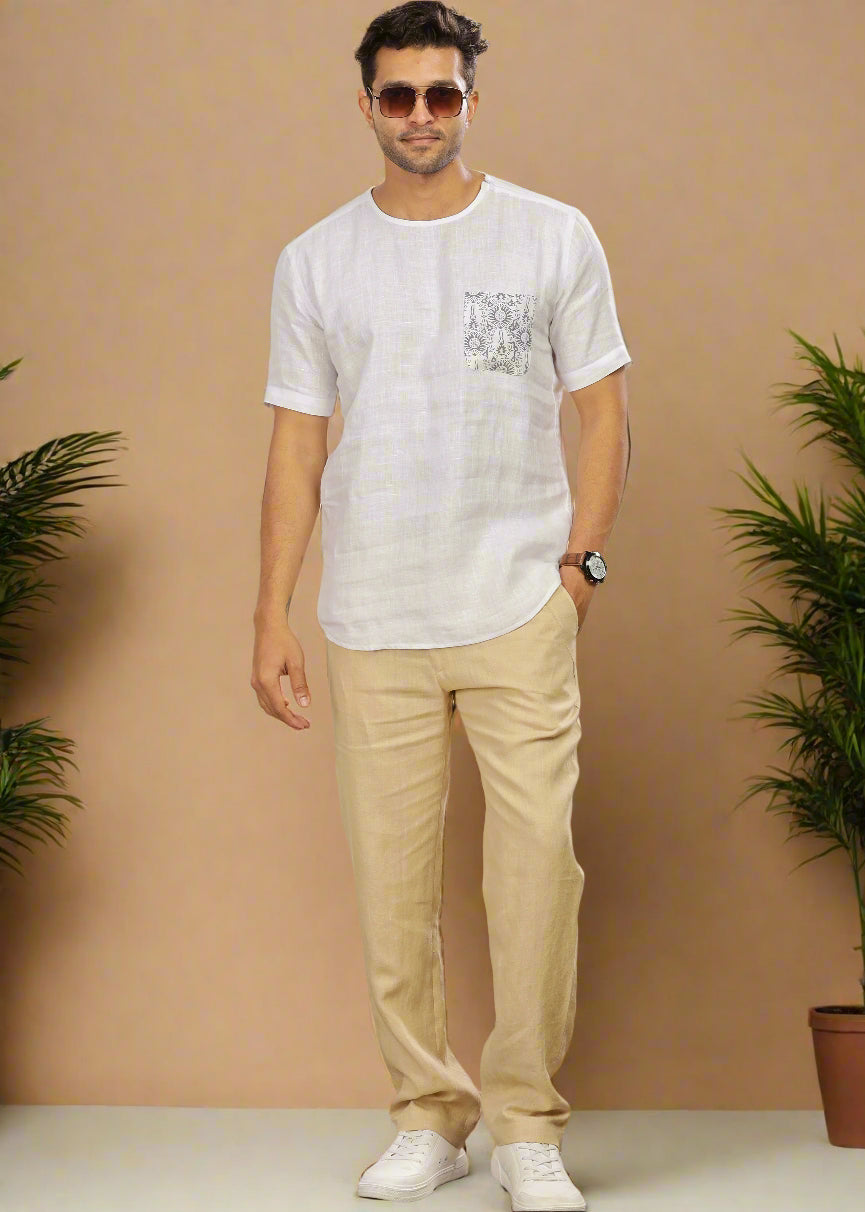 Breeze- Linen Casual Elastic Pants - Cappuccino Beige