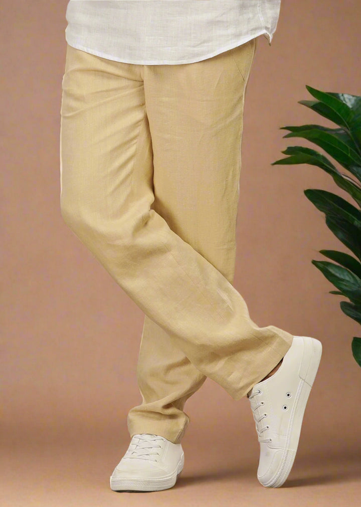 Breeze- Linen Casual Elastic Pants - Cappuccino Beige