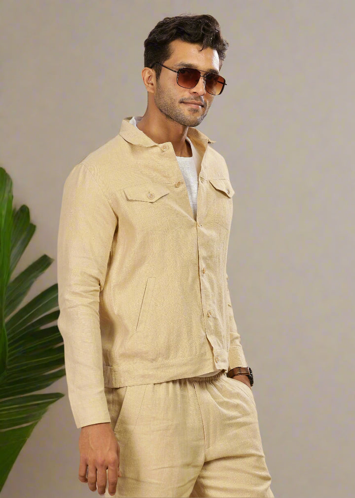 Becket - Linen Short Jacket - Cappuccino Beige