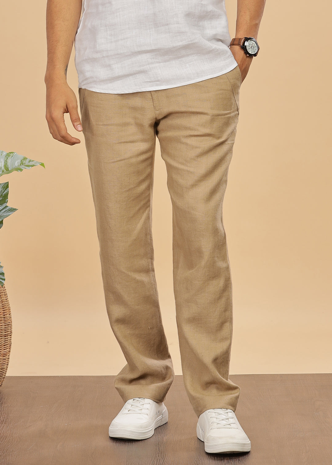 Breeze- Linen Casual Elastic Pants - Light Hazelnut Brown