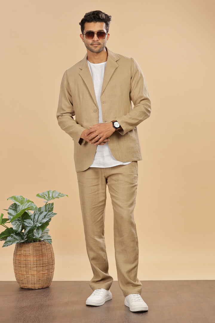 Wade - Deconstructed Pure Linen Jacket - Light Hazelnut Brown