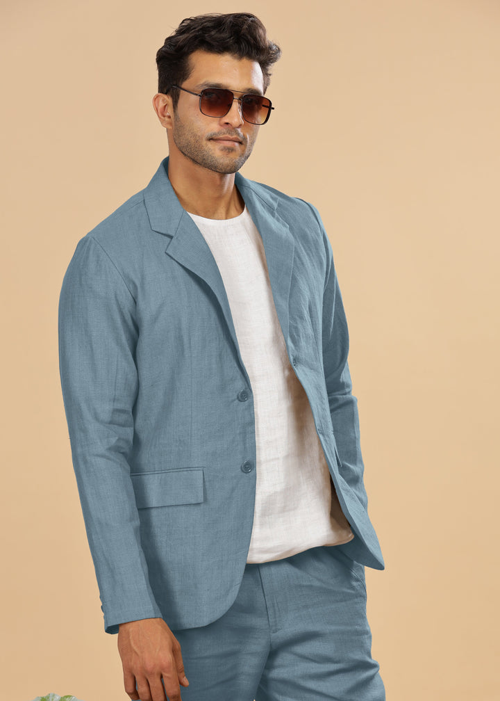 Wade - Deconstructed Pure Linen Jacket - Light Blue Grey