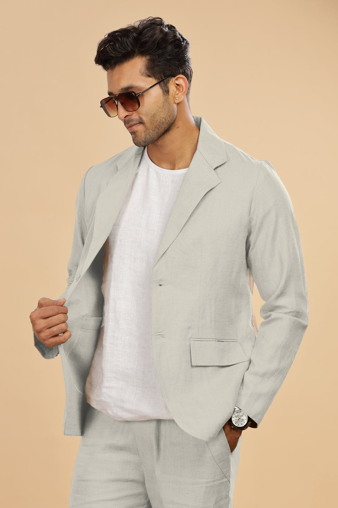 Wade - Deconstructed Pure Linen Jacket - Powder Blue