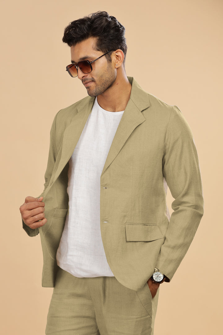 Wade - Deconstructed Pure Linen Jacket - Sage Green