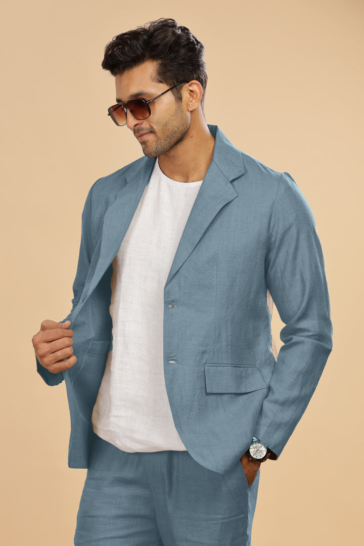 Wade - Deconstructed Pure Linen Jacket - Light Blue Grey