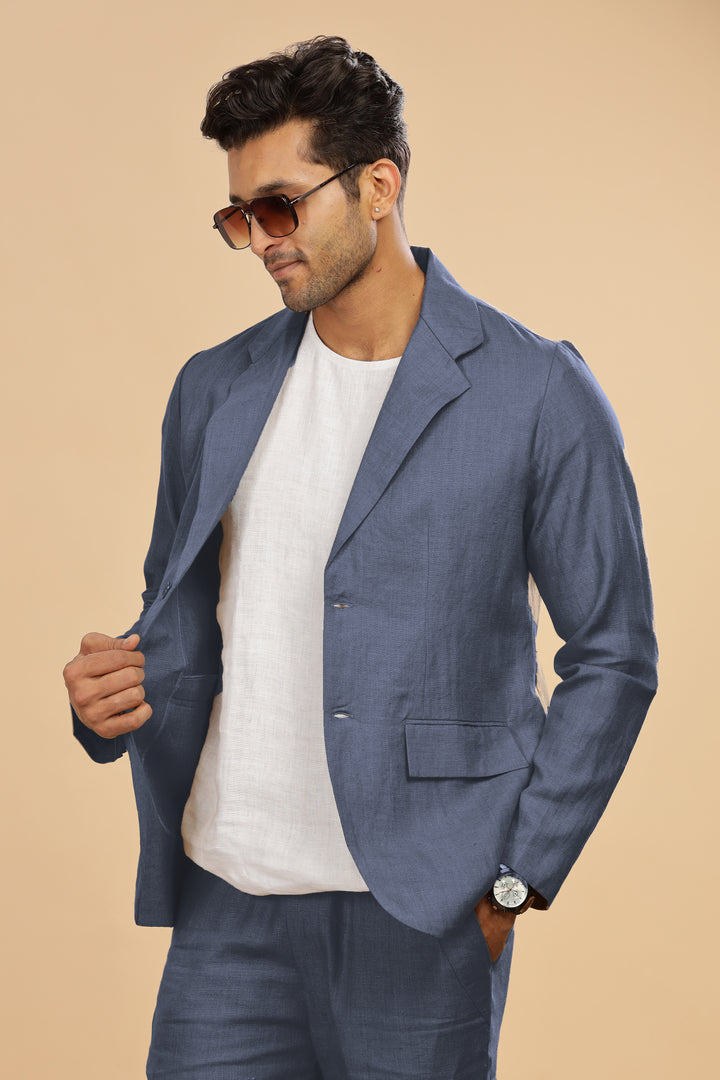 Wade - Deconstructed Pure Linen Jacket - Dark Blue Grey