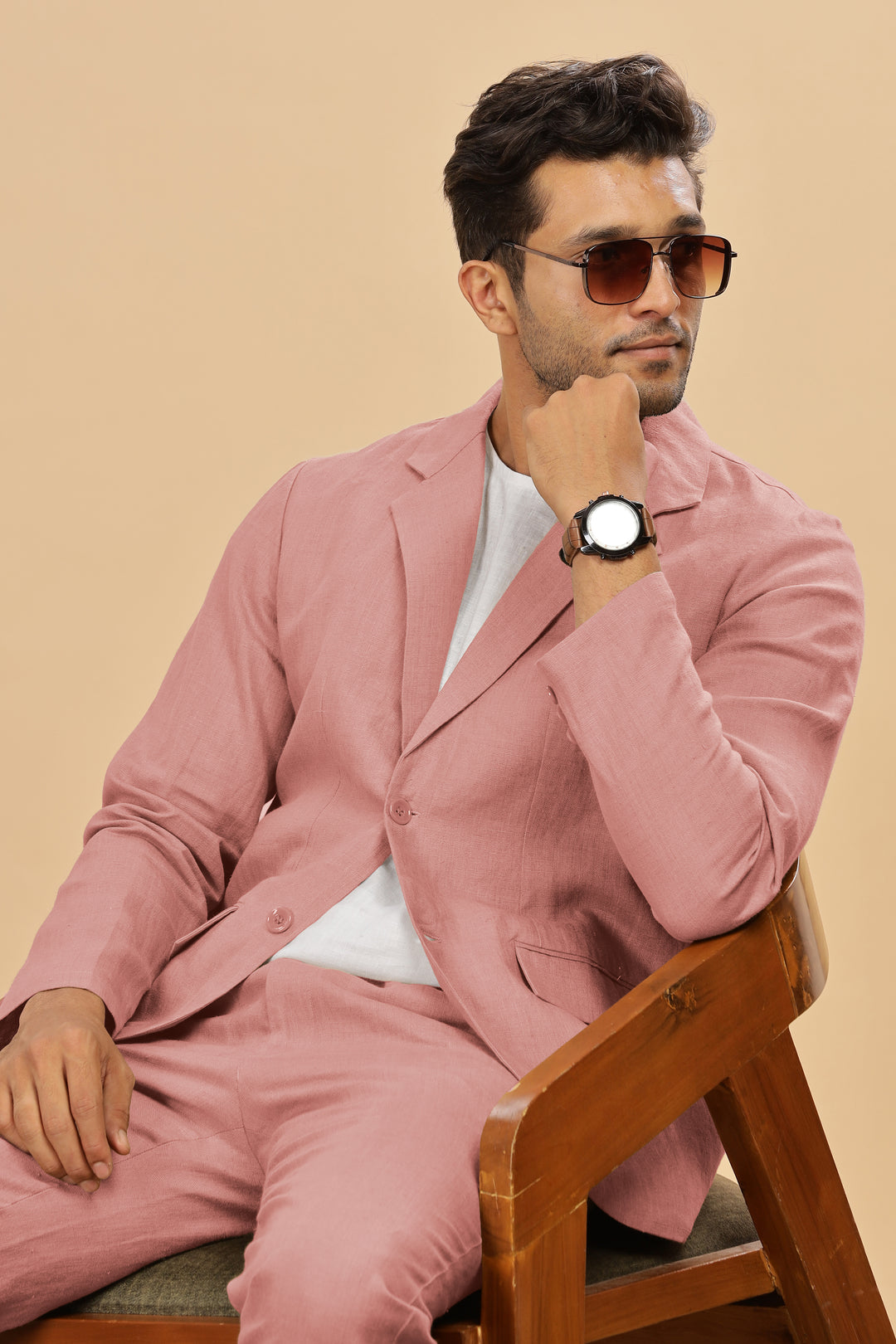 Wade - Deconstructed Pure Linen Jacket - Rose Pink