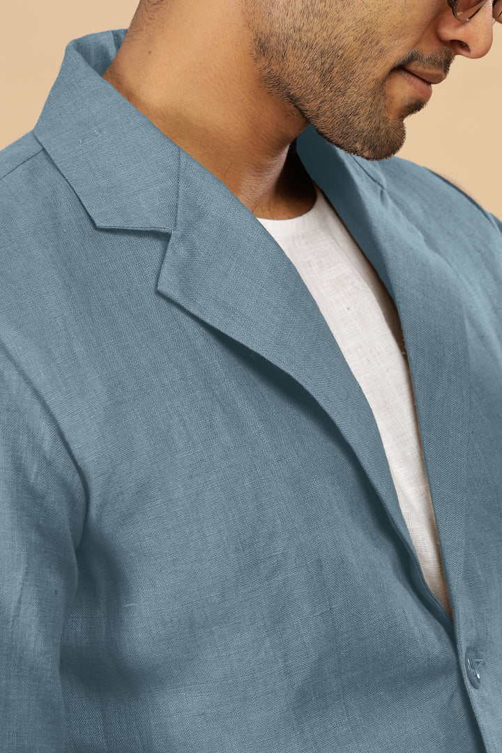 Wade - Deconstructed Pure Linen Jacket - Light Blue Grey