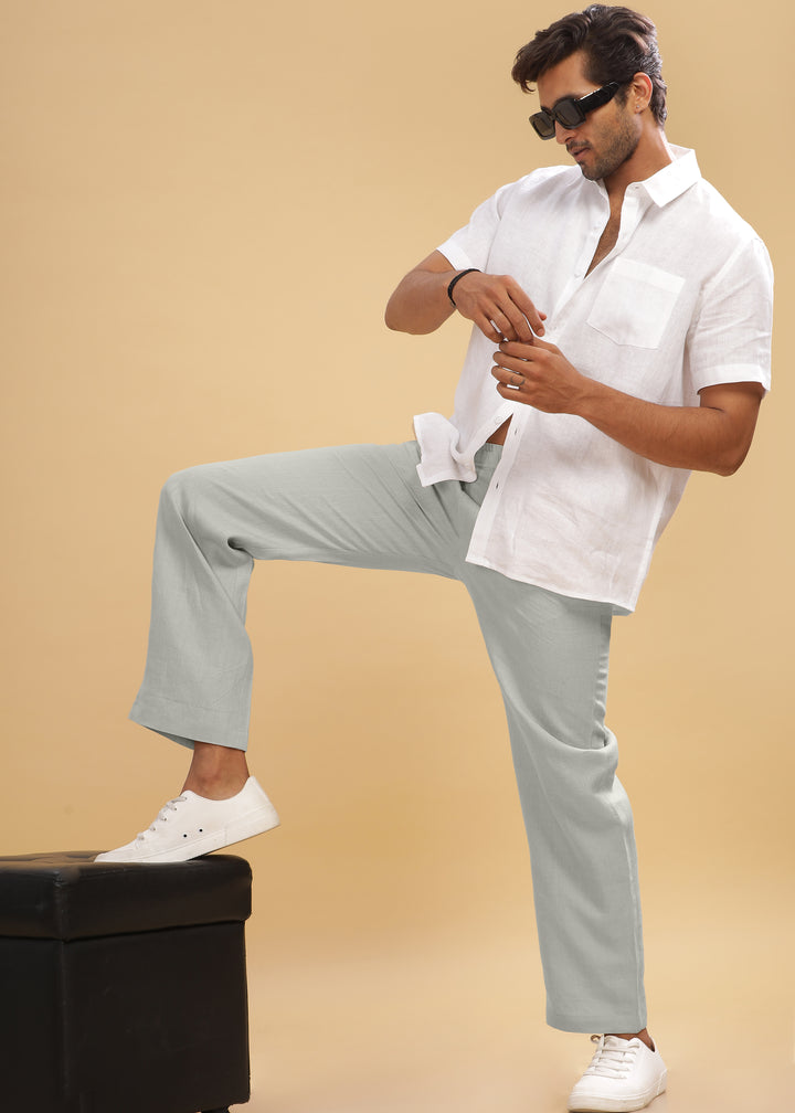 Breeze- Linen Casual Elastic Pants - Powder Blue