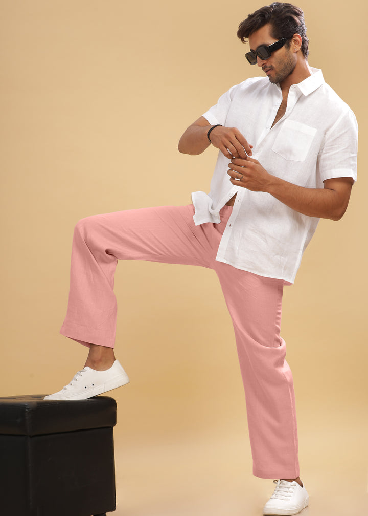 Breeze- Linen Casual Elastic Pants - Rose Pink