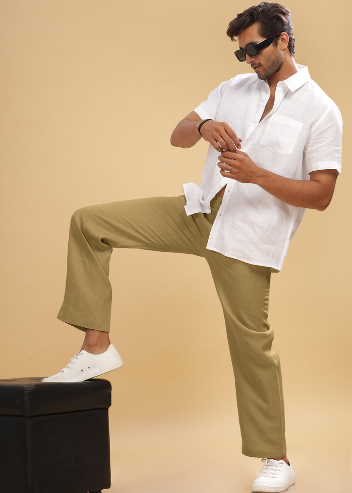 Breeze- Linen Casual Elastic Pants - Sage Green