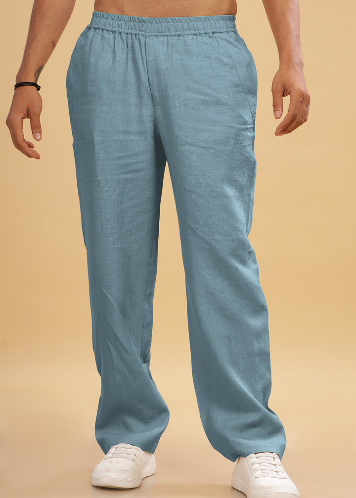 Breeze- Linen Casual Elastic Pants - Light Blue Grey