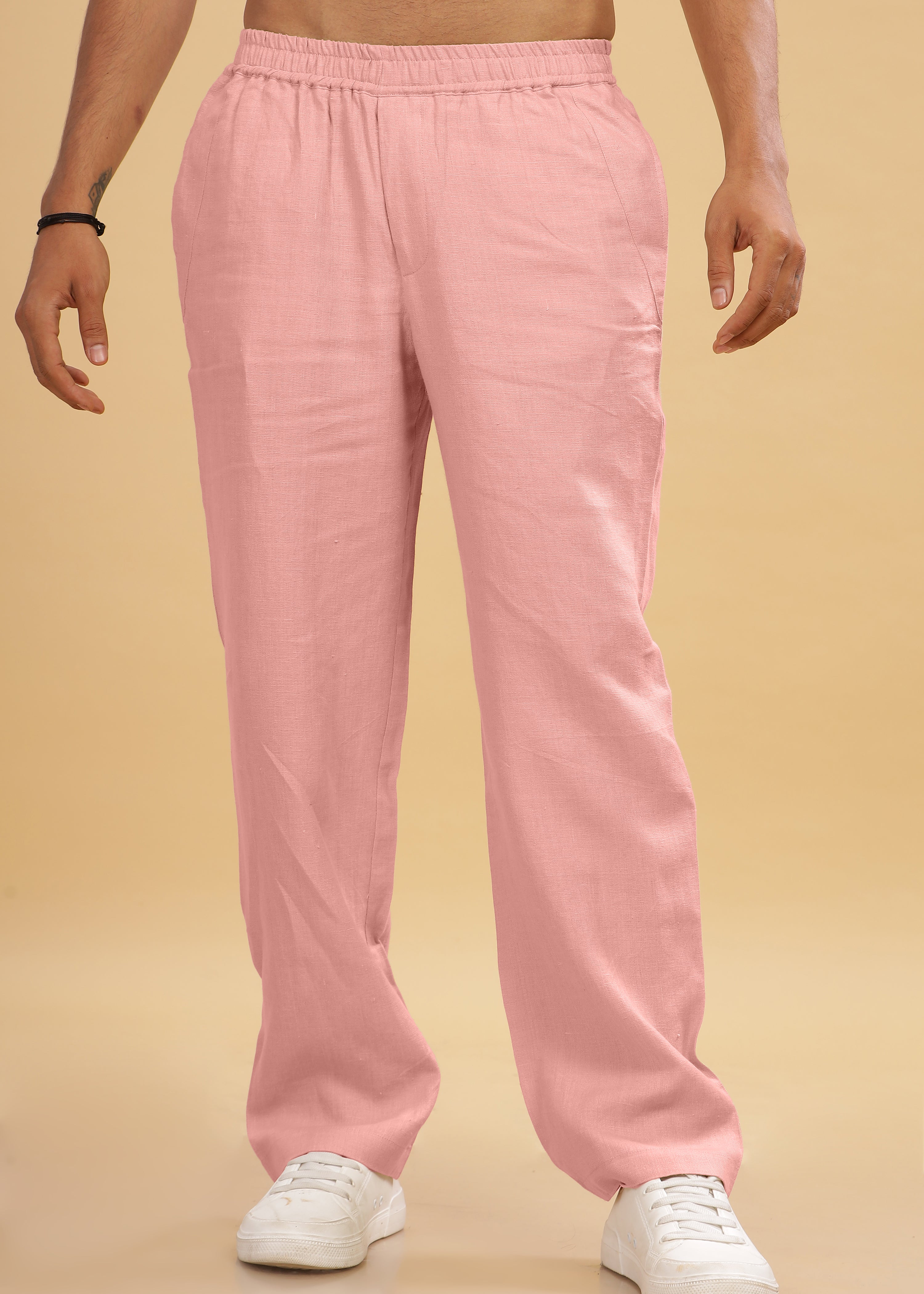 Rose Pink Pure Linen Casual Pants for Men – Linen Trail