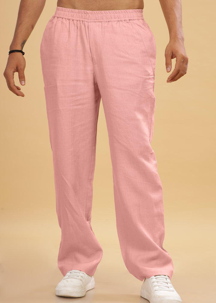 Breeze- Linen Casual Elastic Pants - Rose Pink