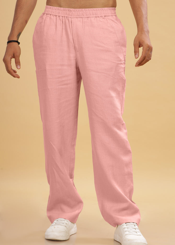 Rose Pink Pure Linen Casual Pants for Men – Linen Trail