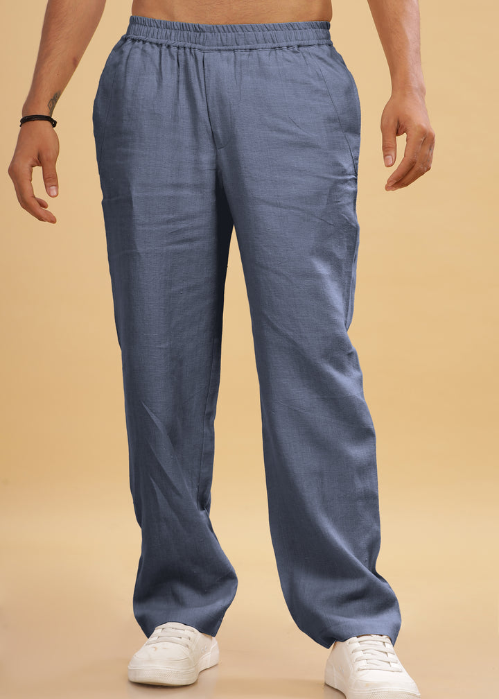 Breeze- Linen Casual Elastic Pants - Dark Blue Grey