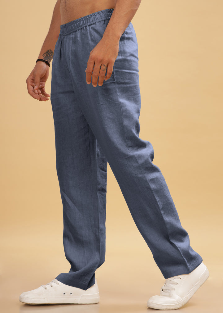 Breeze- Linen Casual Elastic Pants - Dark Blue Grey