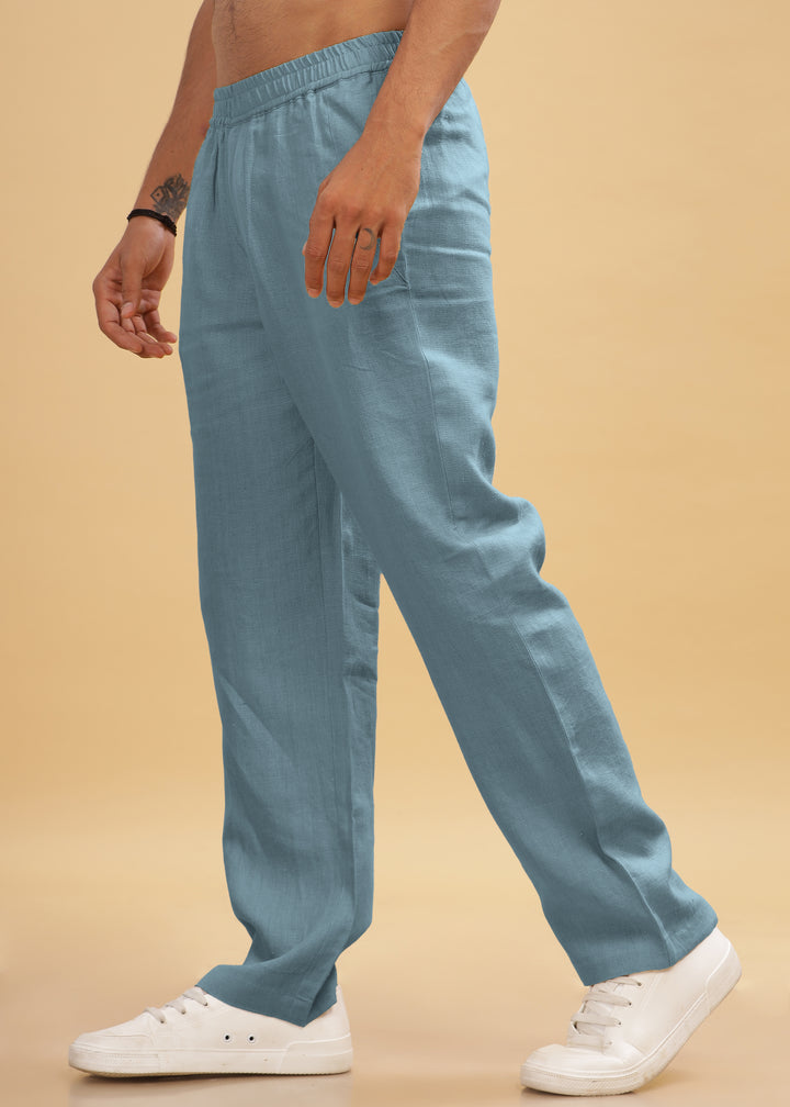 Breeze- Linen Casual Elastic Pants - Light Blue Grey