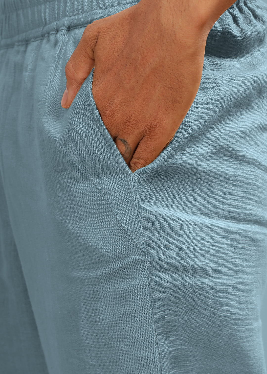 Breeze- Linen Casual Elastic Pants - Light Blue Grey