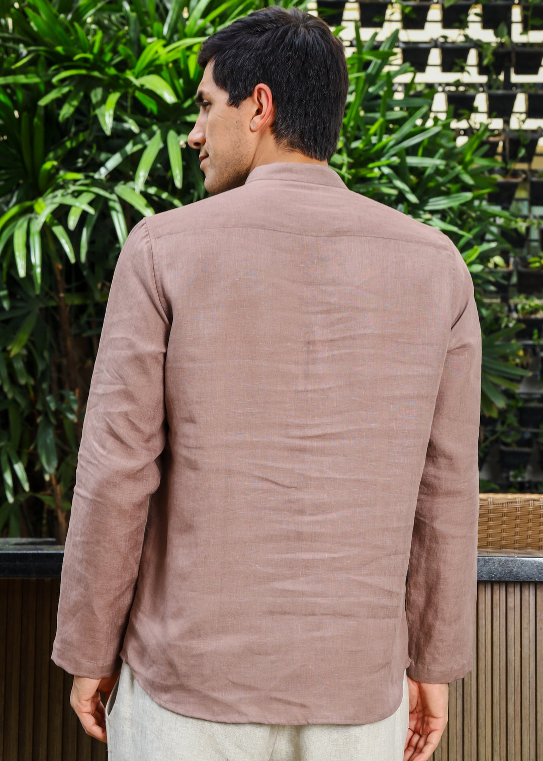 Shurta - Pure Linen Full Sleeve Short Kurta Shirt - Toasted Brown