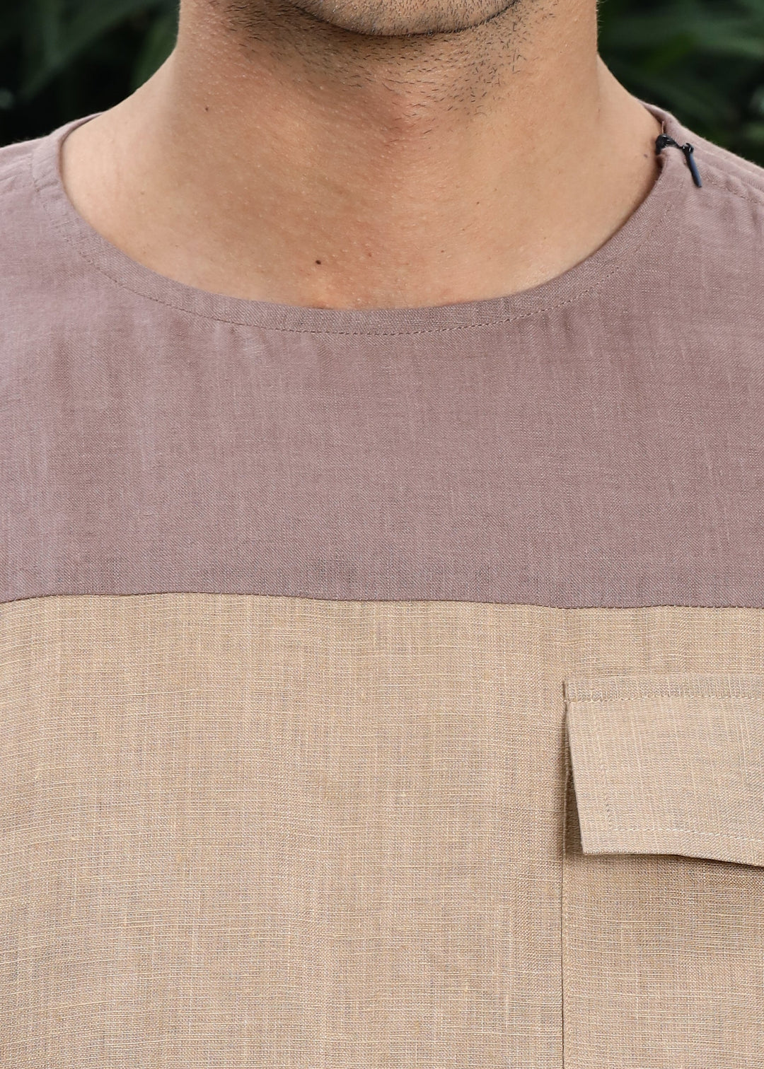 Zach - Double Colour Block Linen Short Sleeve T-Shirt - Toasted Brown & Oakwood Brown