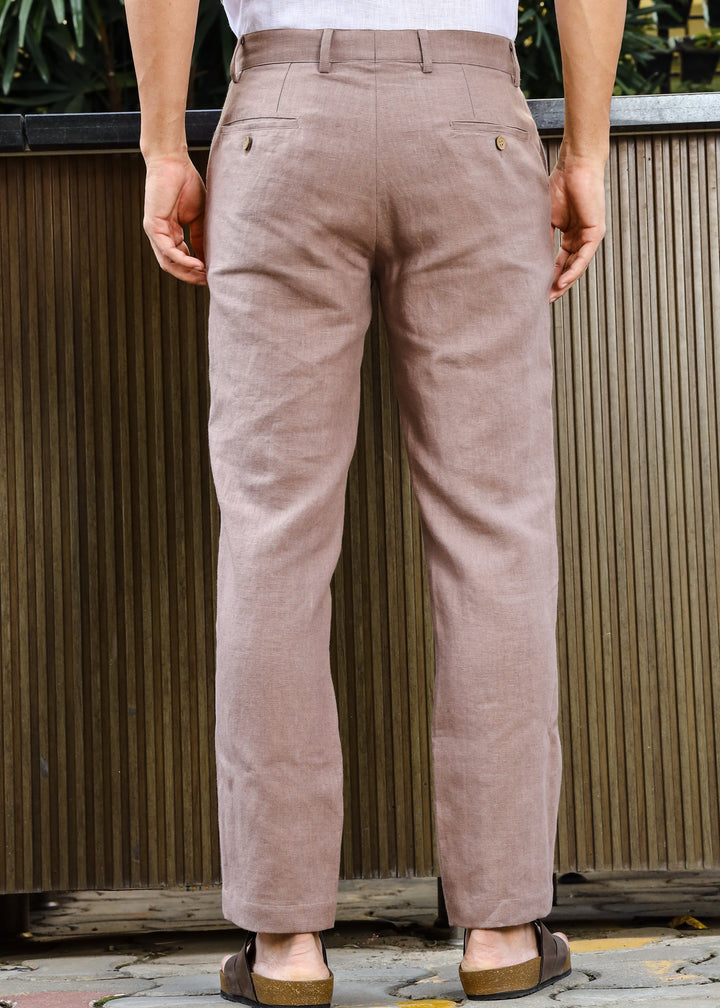 Ian Pure Linen Trousers - Muted Brown