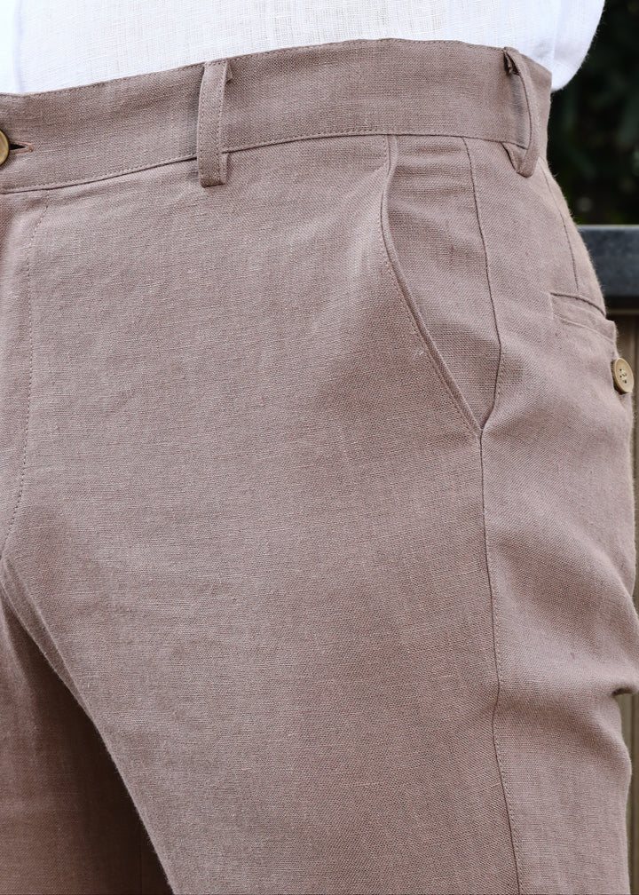 Ian Pure Linen Trousers - Muted Brown