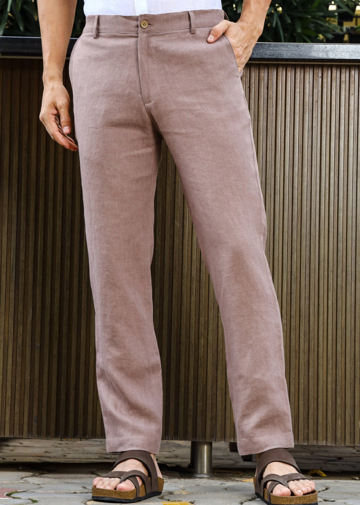 Ian Pure Linen Trousers - Muted Brown