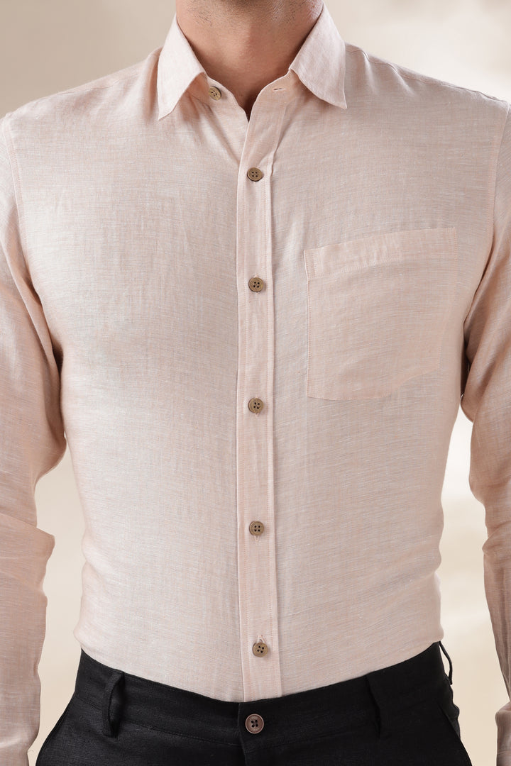 Harvey - Pure Linen Full Sleeve Shirt - Beige Chambray