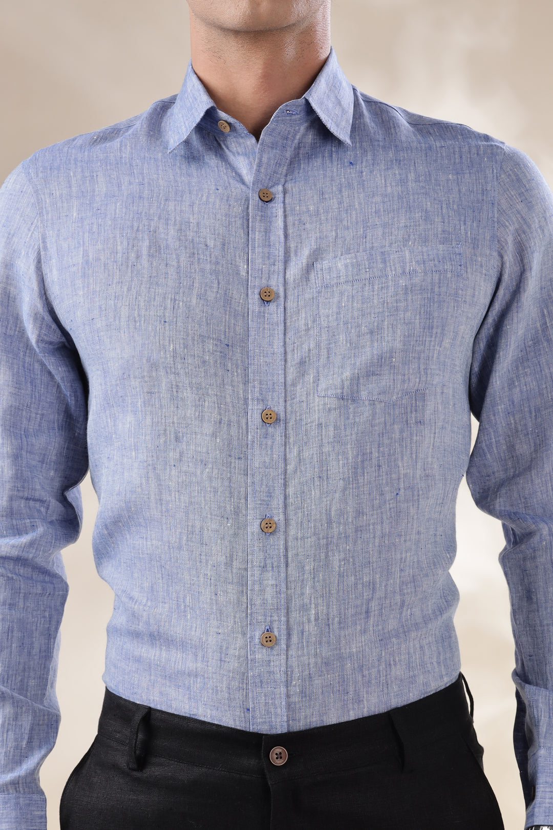 Harvey - Pure Linen Full Sleeve Shirt - Indigo Chambray