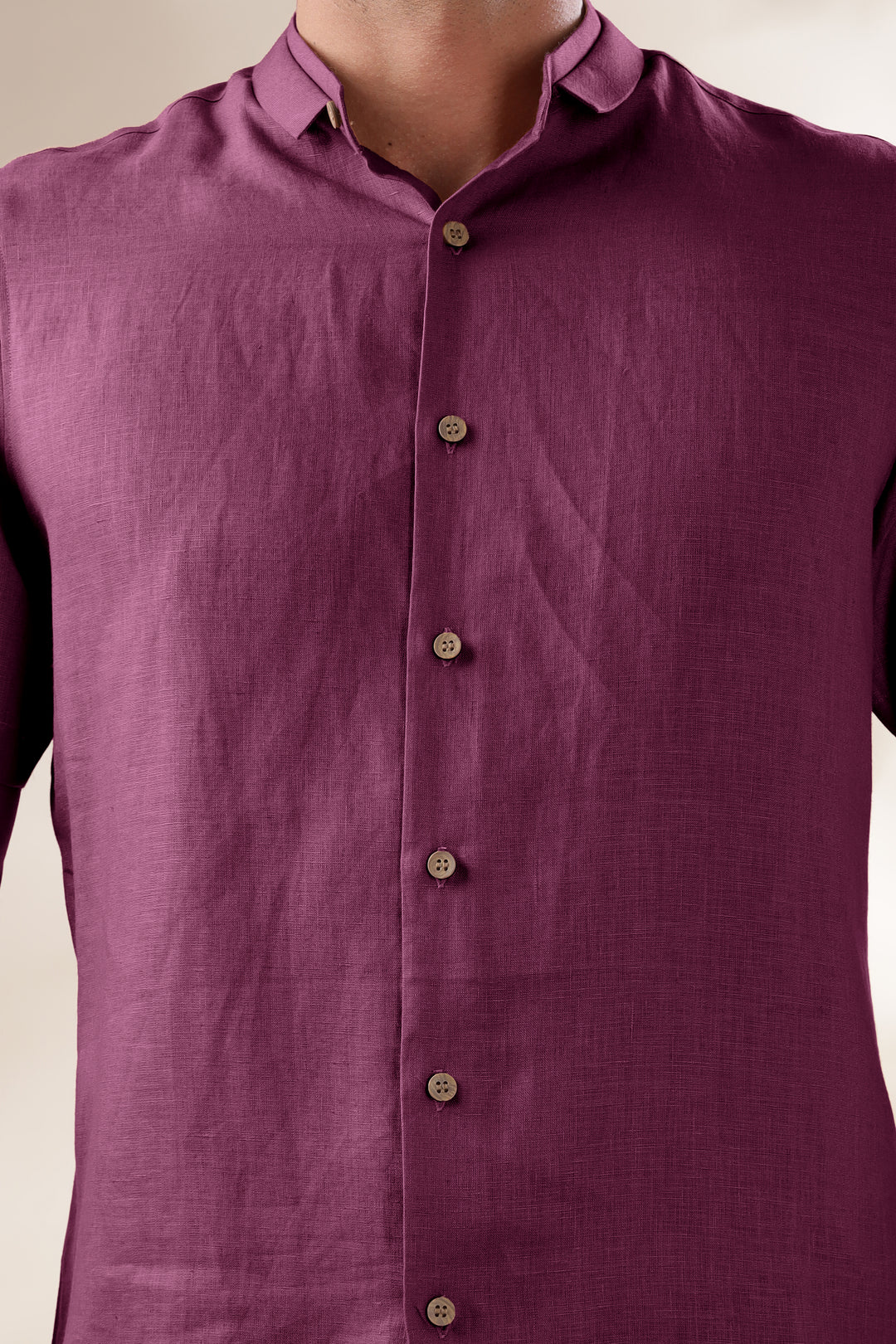 Kael - Pure Linen Stylized Mandarin Collar Half Sleeve Shirt - Twilight Purple