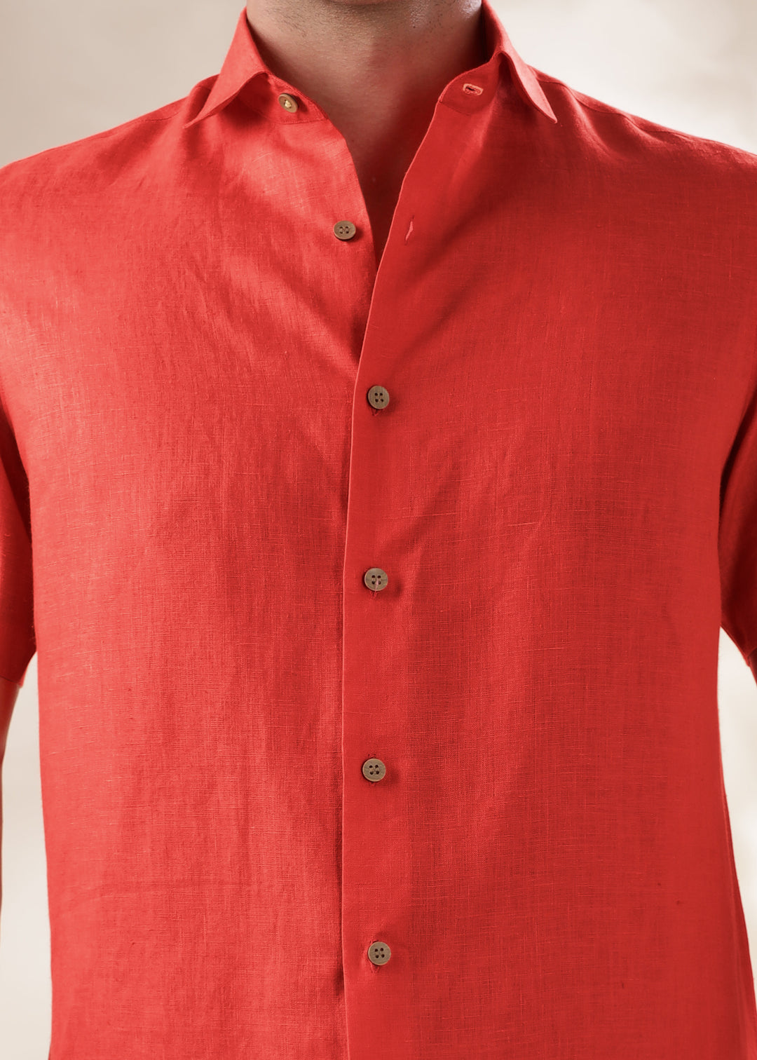 Monarc - Pure Linen Spread Collar Half Sleeve Shirt - Dark Coral Peach