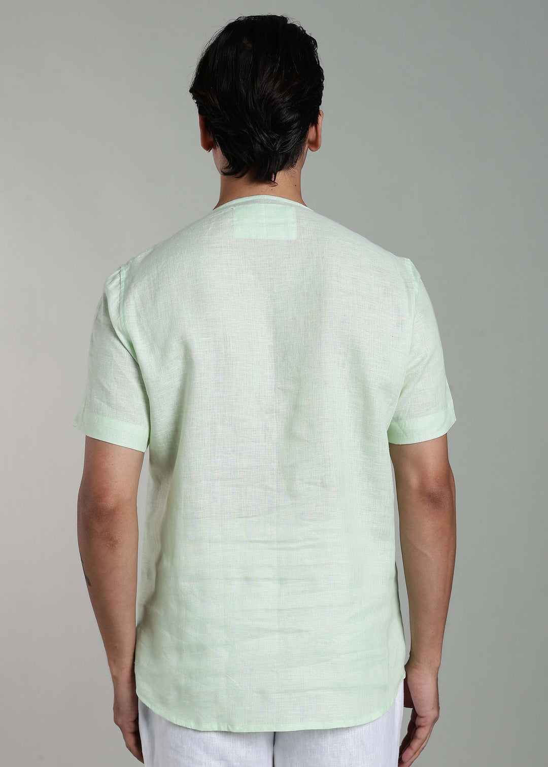 Simon - Pure Linen Stitch Detail Short Sleeve T-Shirt - Pastel Green