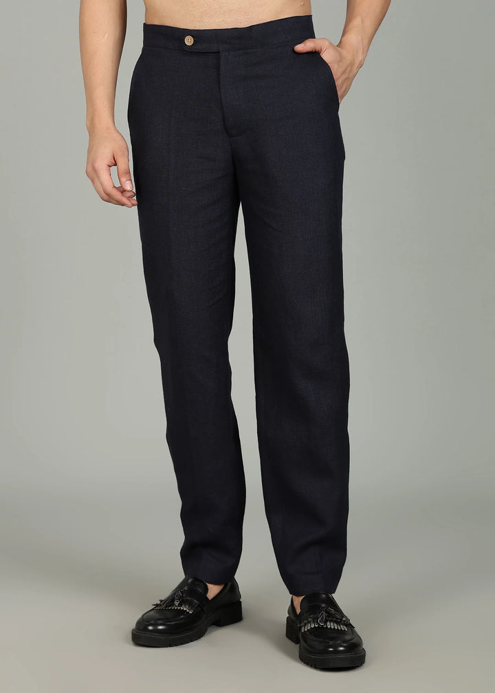 Moe - Pure Linen Extended Strap Formal Pants – Regal Blue