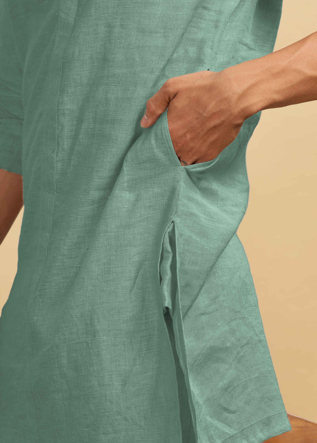 Sid Kurta - Pure Linen Kurta with Concealed Placket | Spring Green