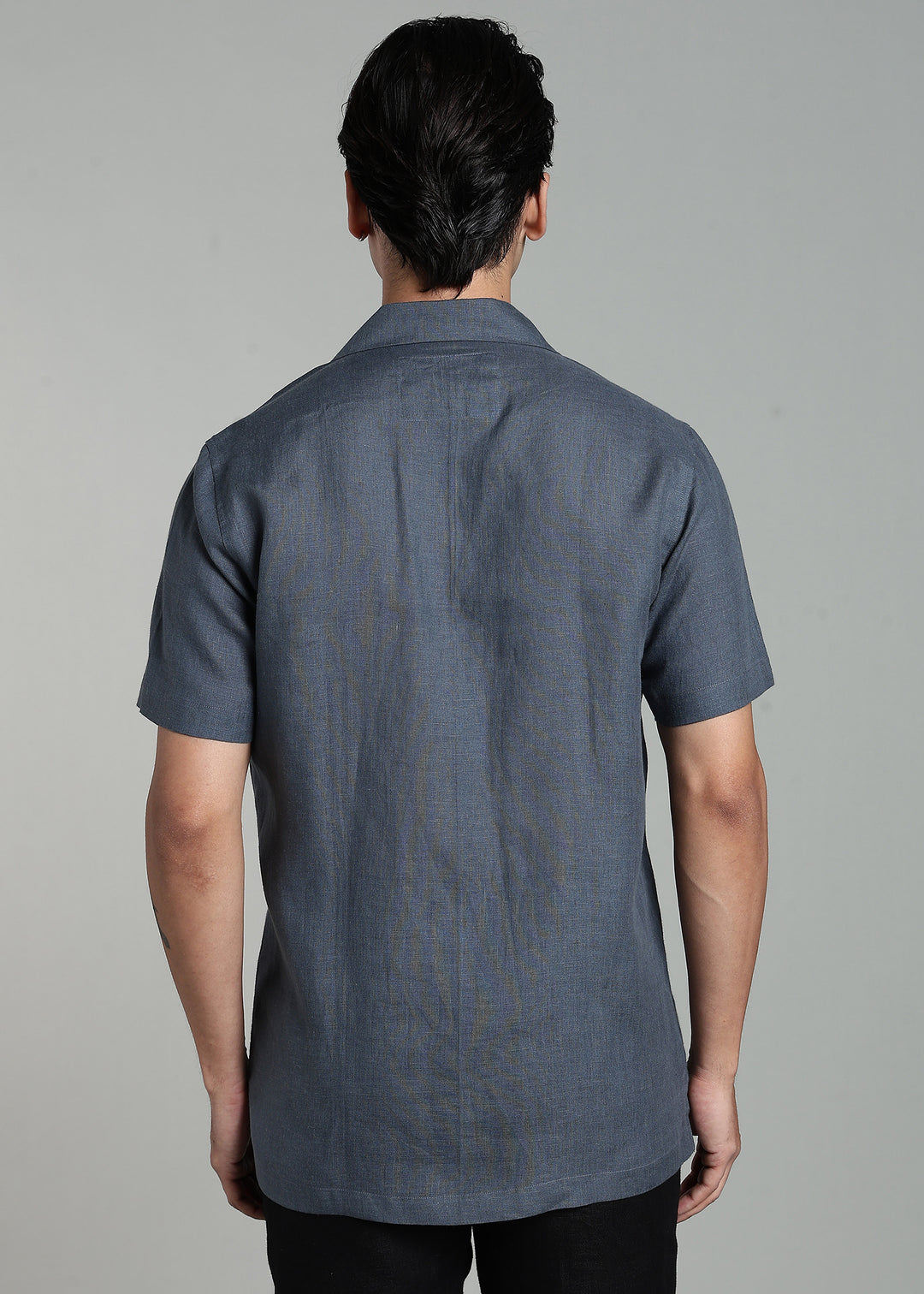 Kaze - Pure Linen Half Sleeve Notch Lapel Shirt - Gunmetal Grey