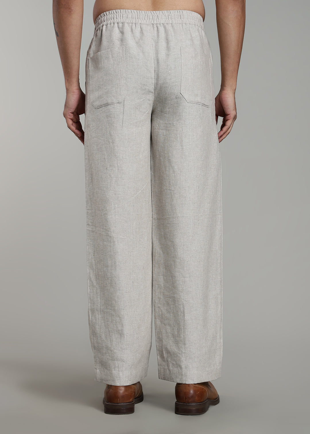 Cairo - Pure Linen Relaxed Fit Trousers with Elastic Waistband and Drawstring - Ecru
