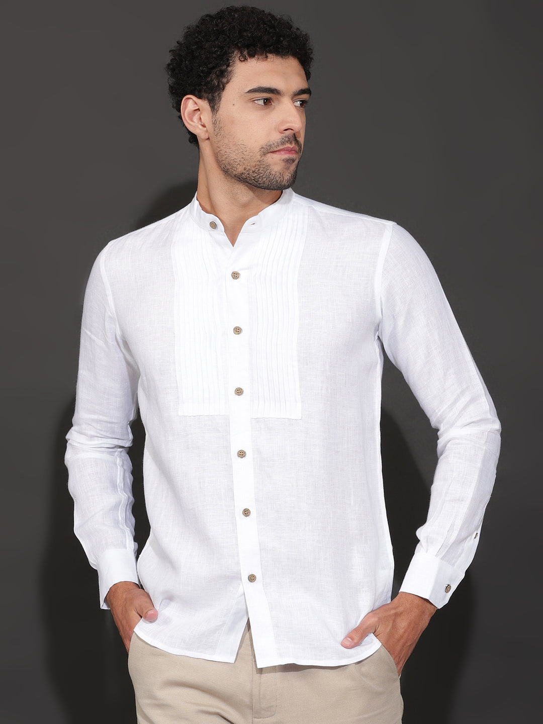Rickson - Pure Linen Pleat Detailed Full Sleeve Shirt - White