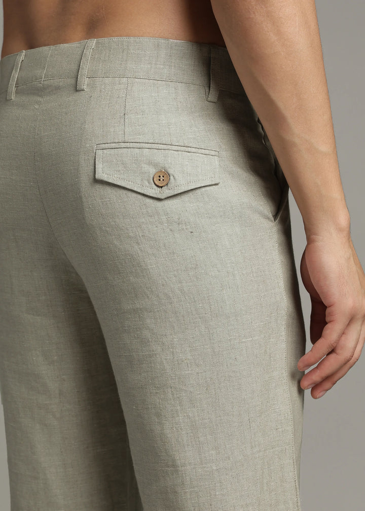Ray - Pure Linen Trousers - Artichoke Green