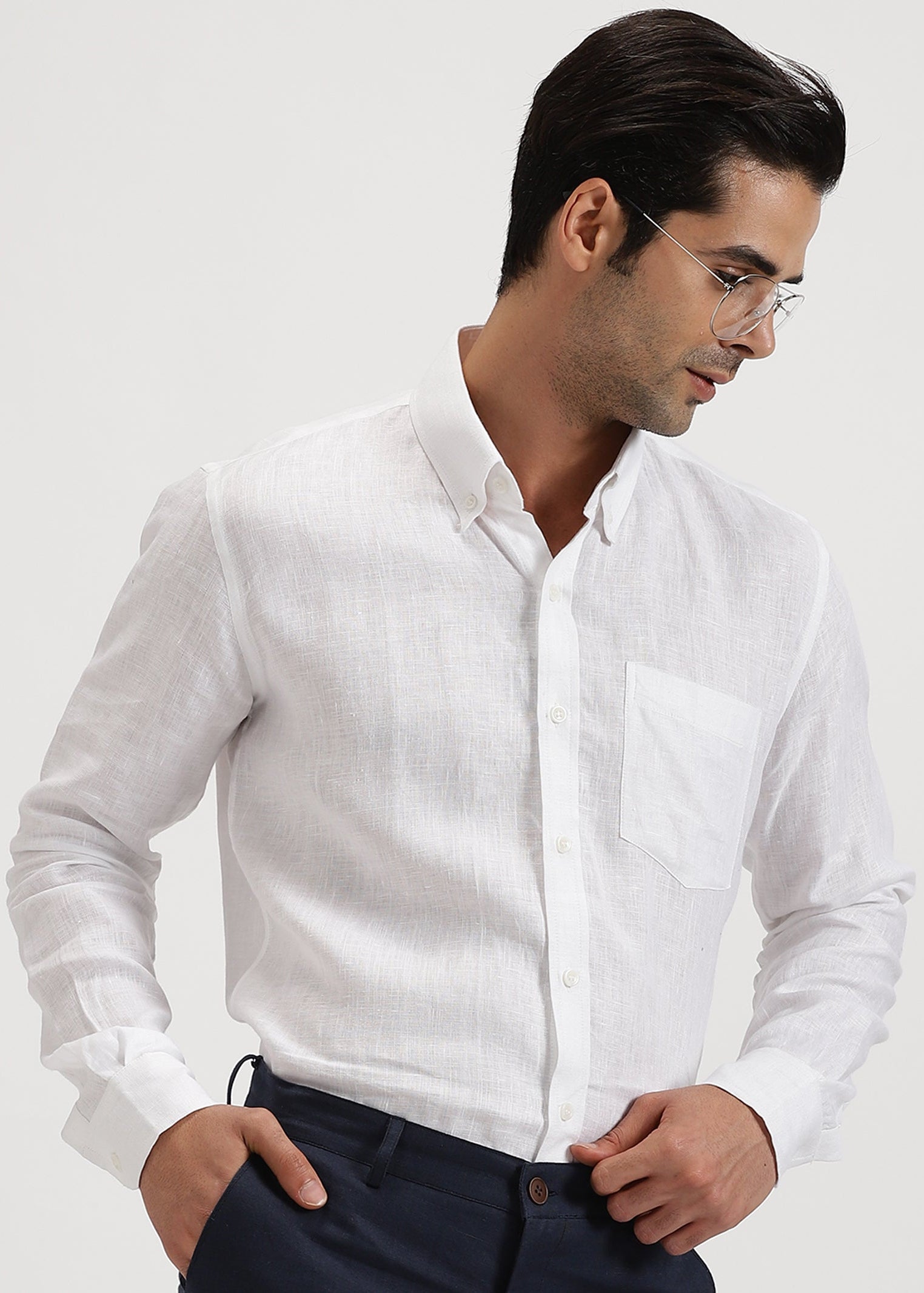 The classic white linen button down shirt with pockets mens /xl ... +++