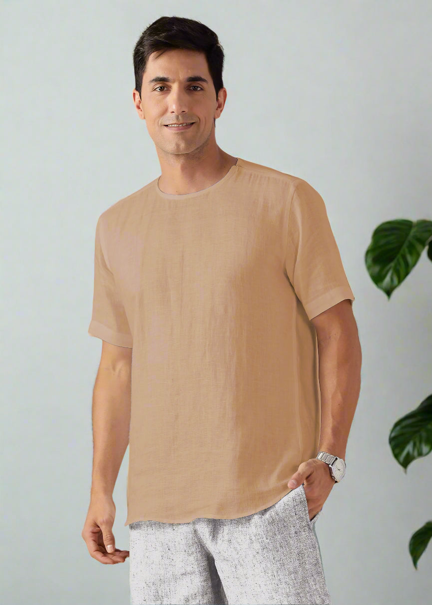 Morgan - Pure Linen Short Sleeve T-Shirt - Oakwood Brown