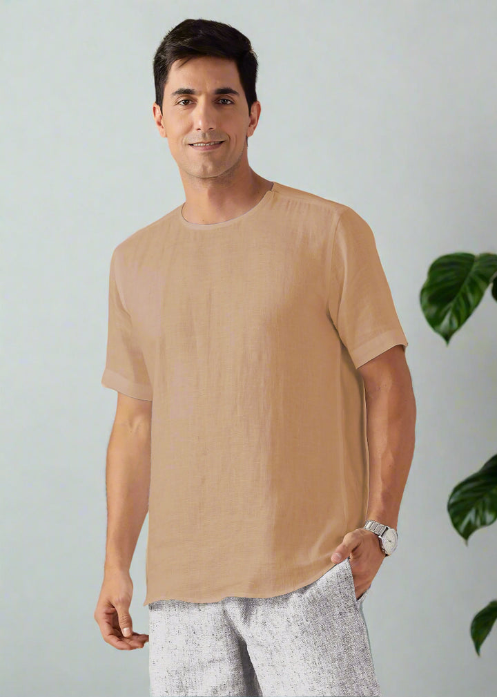 Morgan - Pure Linen Short Sleeve T-Shirt - Oakwood Brown