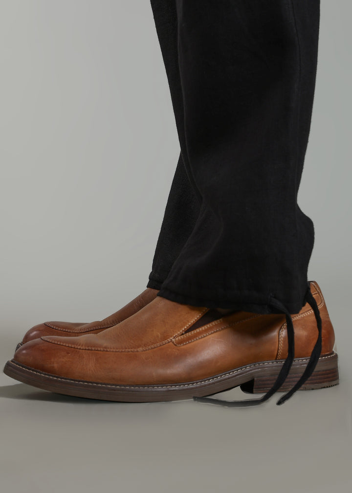 Ink - Pure Linen Relaxed Trousers with  Adjustable Hem Ties – Black