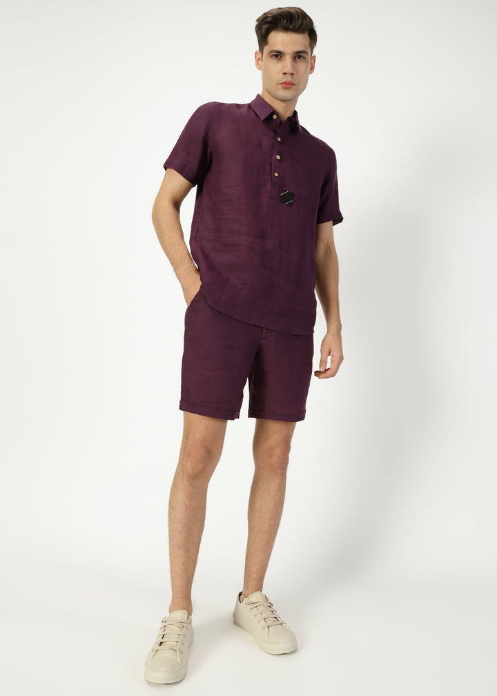 Matteo Pure Linen Shorts - Dark Purple