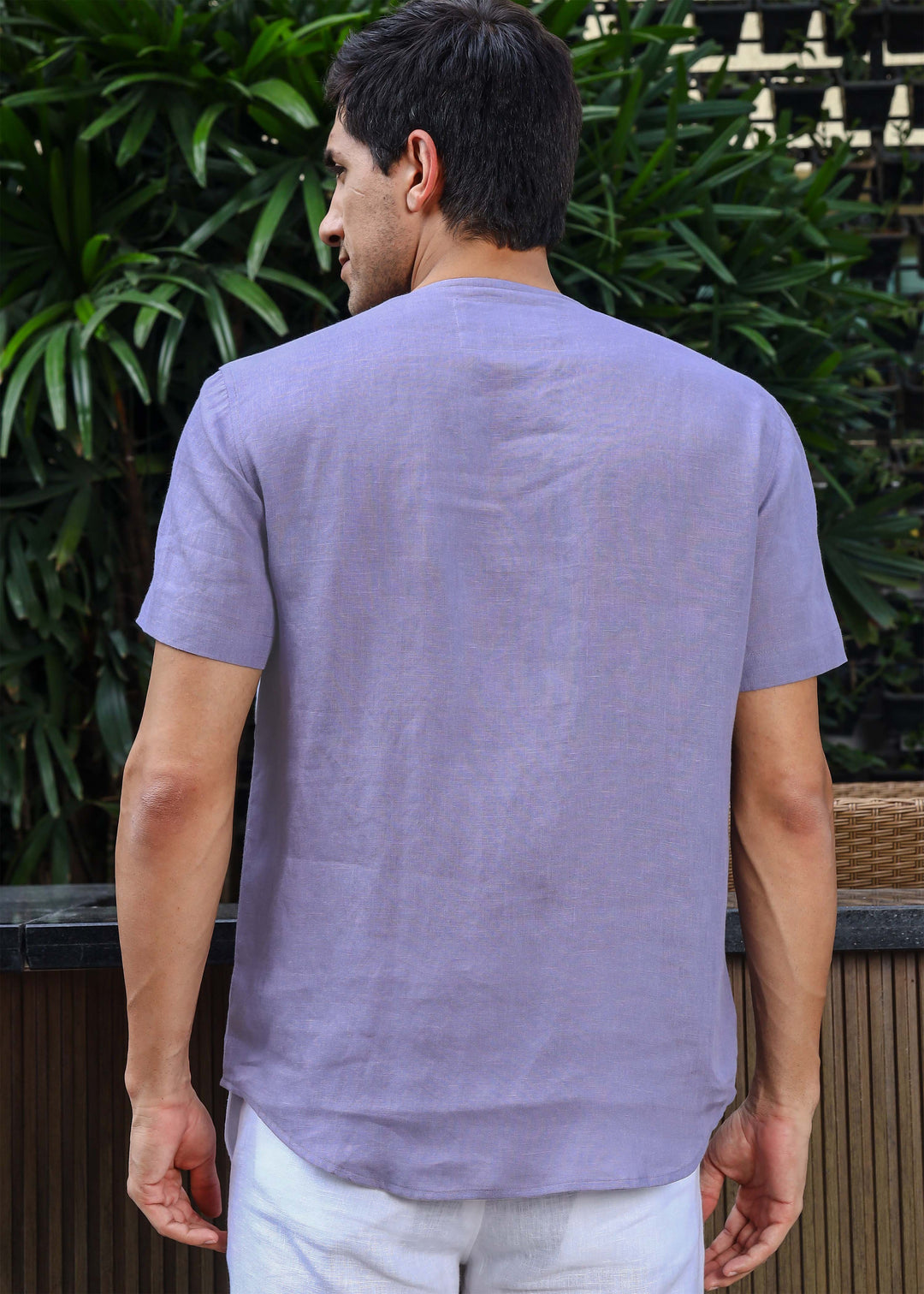 Zach - Double Colour Block Linen Short Sleeve T-Shirt - Lavender Violet & Periwinkle Blue
