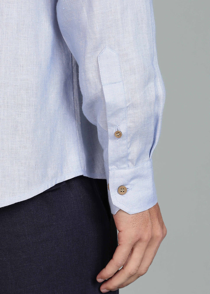 Floyd Shirt - Pure Linen Mandarin Collar Shirt - Periwinkle Blue